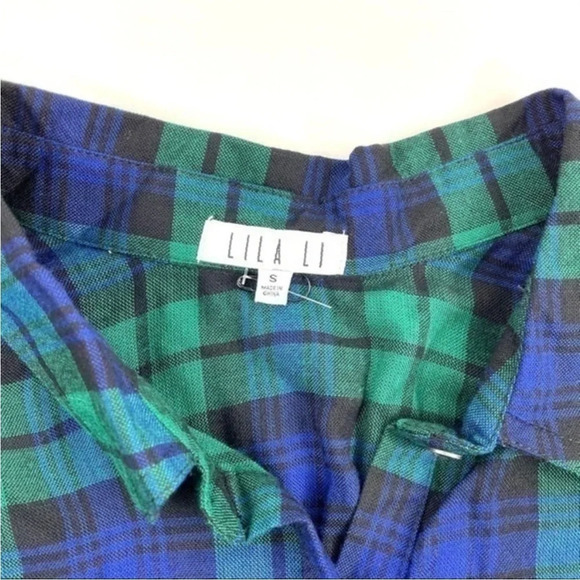 New Lila Li Cemone Plaid Shirt Blue Green - Picture 6 of 8